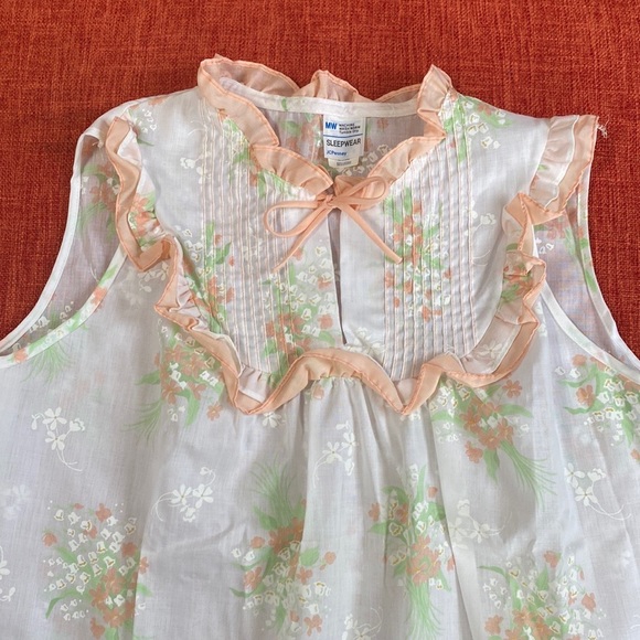 VTG 60’s 70’s Floral Lily of The Valley Night Gown Dress - Picture 3 of 7